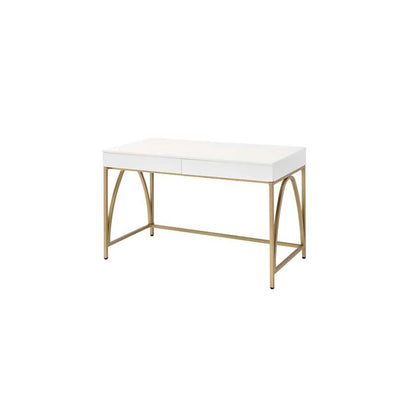 Lightmane Vanity Desk(Same 92660), White High Gloss & Gold