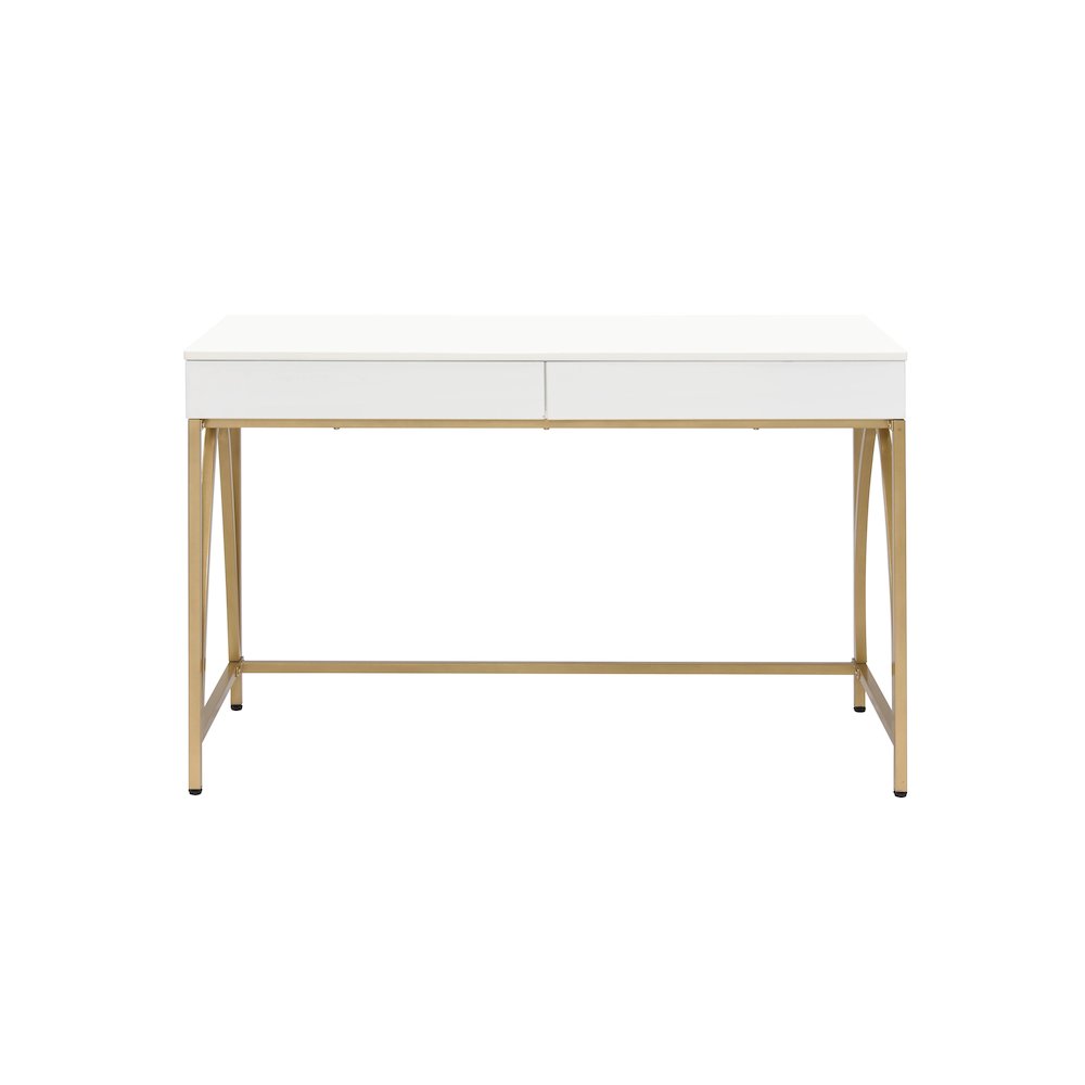 Lightmane Vanity Desk(Same 92660), White High Gloss & Gold