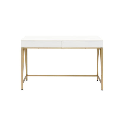 Lightmane Vanity Desk(Same 92660), White High Gloss & Gold