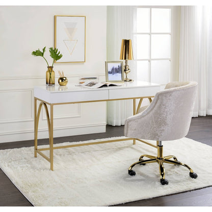 Lightmane Vanity Desk(Same 92660), White High Gloss & Gold