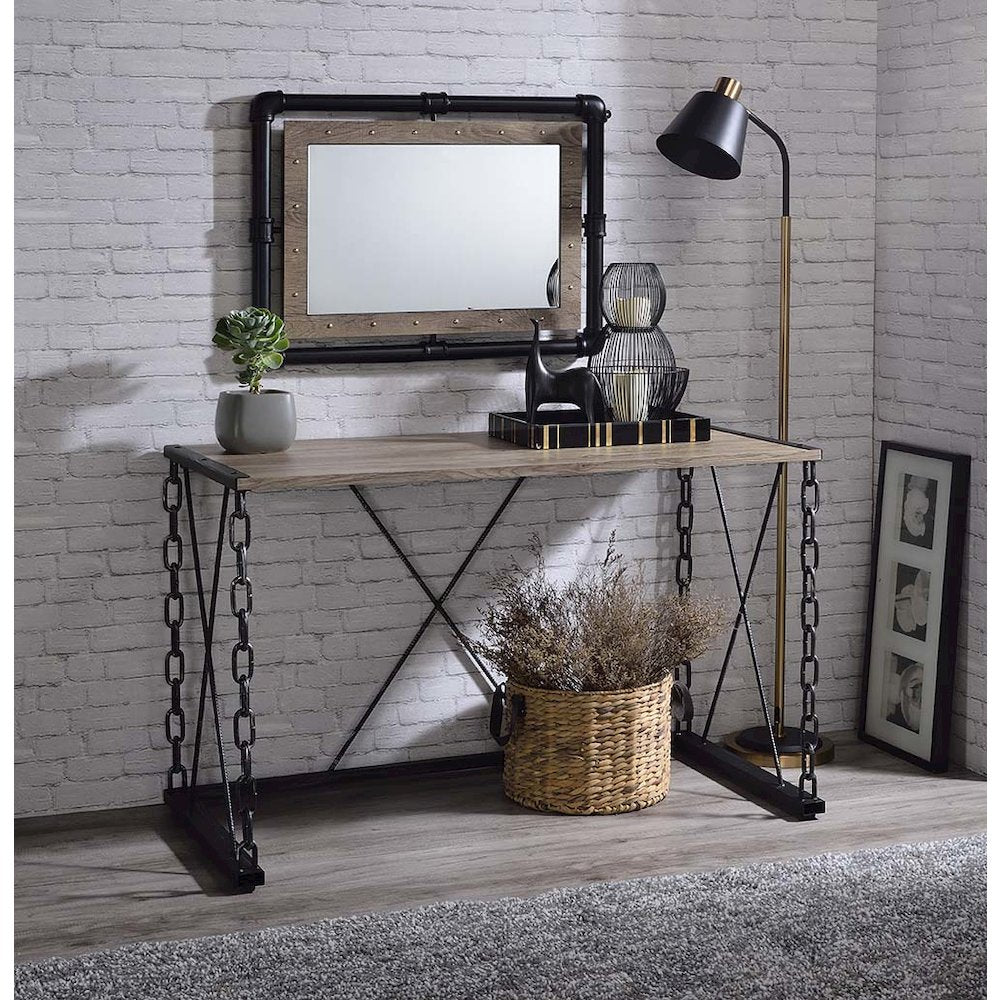 Jodie Console Table(Same 92248), Rustic Oak & Antique Black