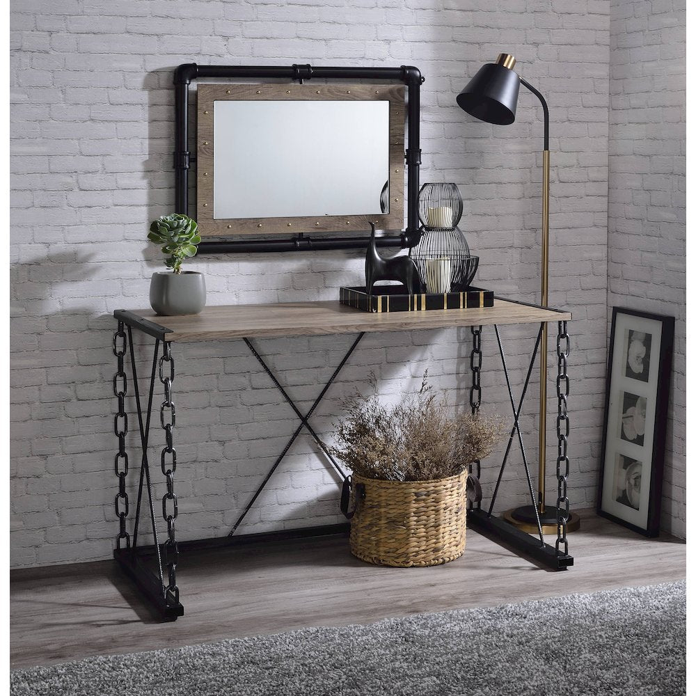 Jodie Console Table(Same 92248), Rustic Oak & Antique Black