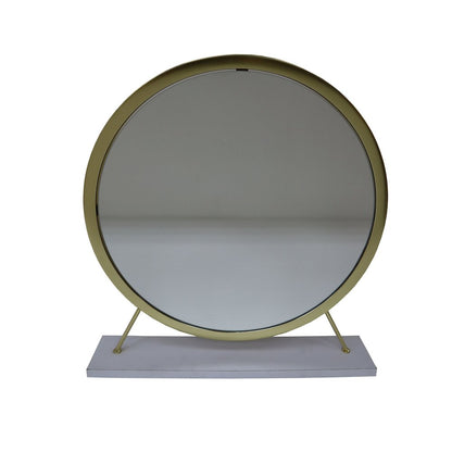 Adao Vanity Mirror & Stool, Faux Fur, Mirror, White & Brass