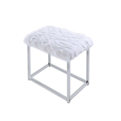 Adao Vanity Mirror & Stool, Faux Fur, Mirror, White & Chrome
