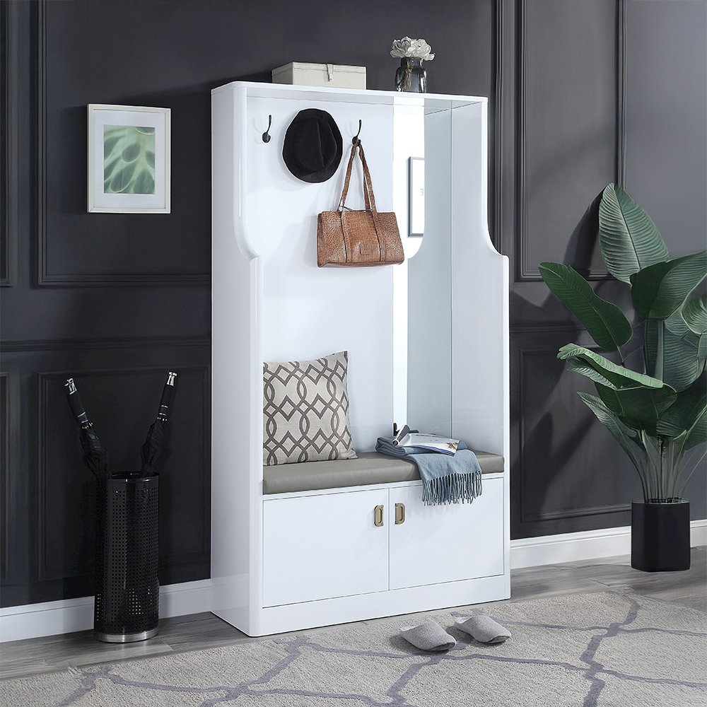 Buck II Hall Tree, White High Gloss