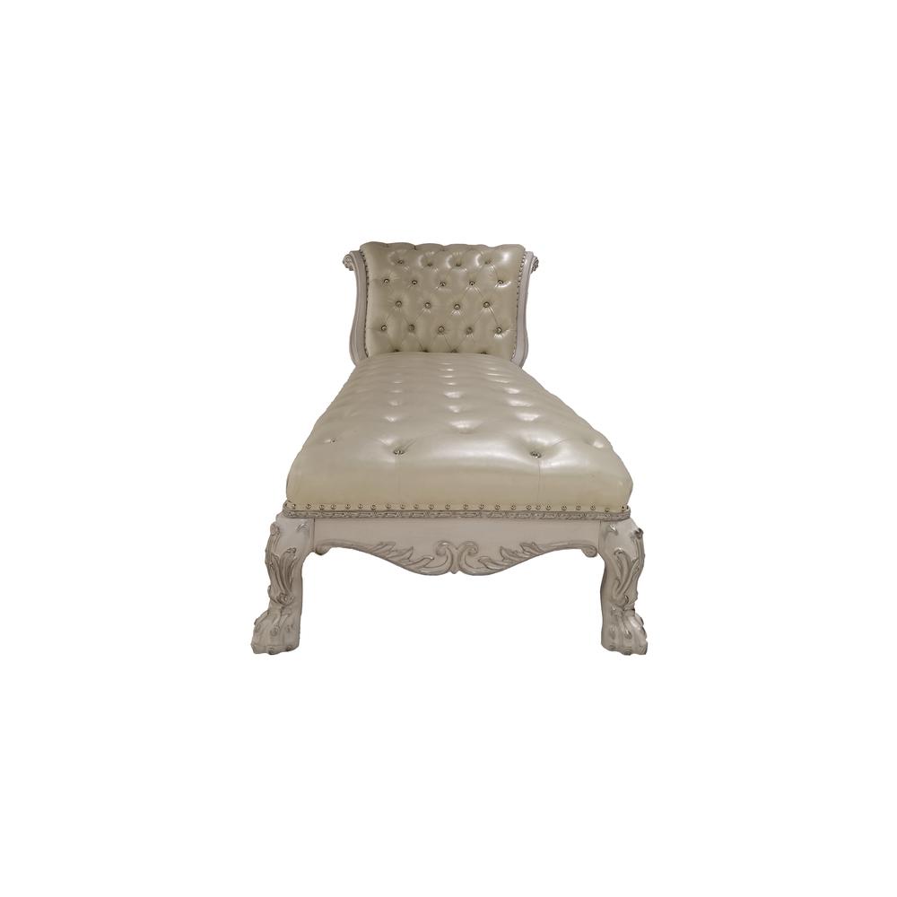 Dresden Chaise w/Pillow, Leatherette & Bone White