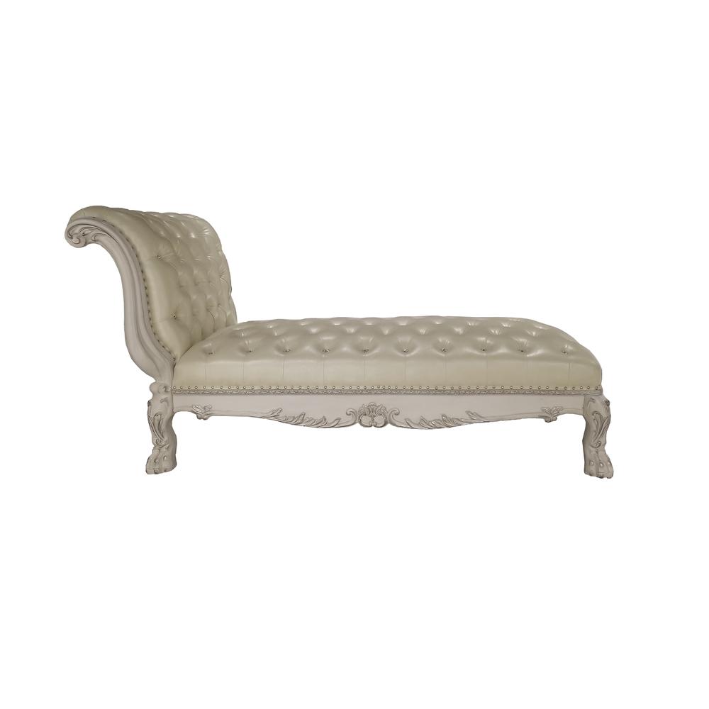 Dresden Chaise w/Pillow, Leatherette & Bone White