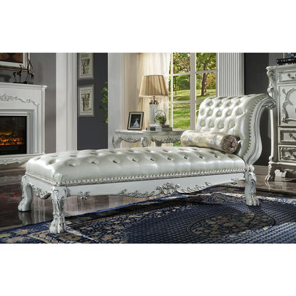 Dresden Chaise w/Pillow, Leatherette & Bone White