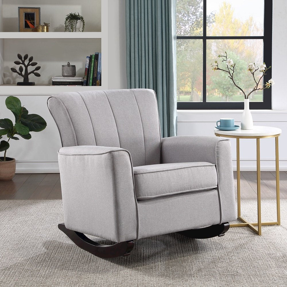 Denzell Rocking Chair, Gray Linen