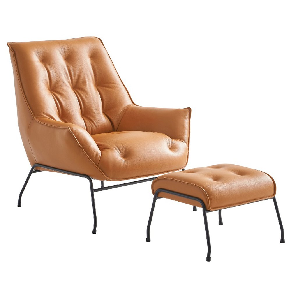 Zusa Accent Chair & Ottoman, Sandstone Top Grain Leather