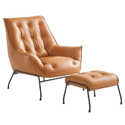 Zusa Accent Chair & Ottoman, Sandstone Top Grain Leather