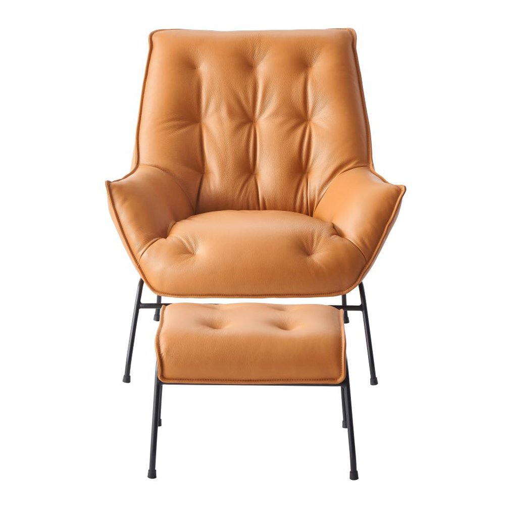 Zusa Accent Chair & Ottoman, Sandstone Top Grain Leather