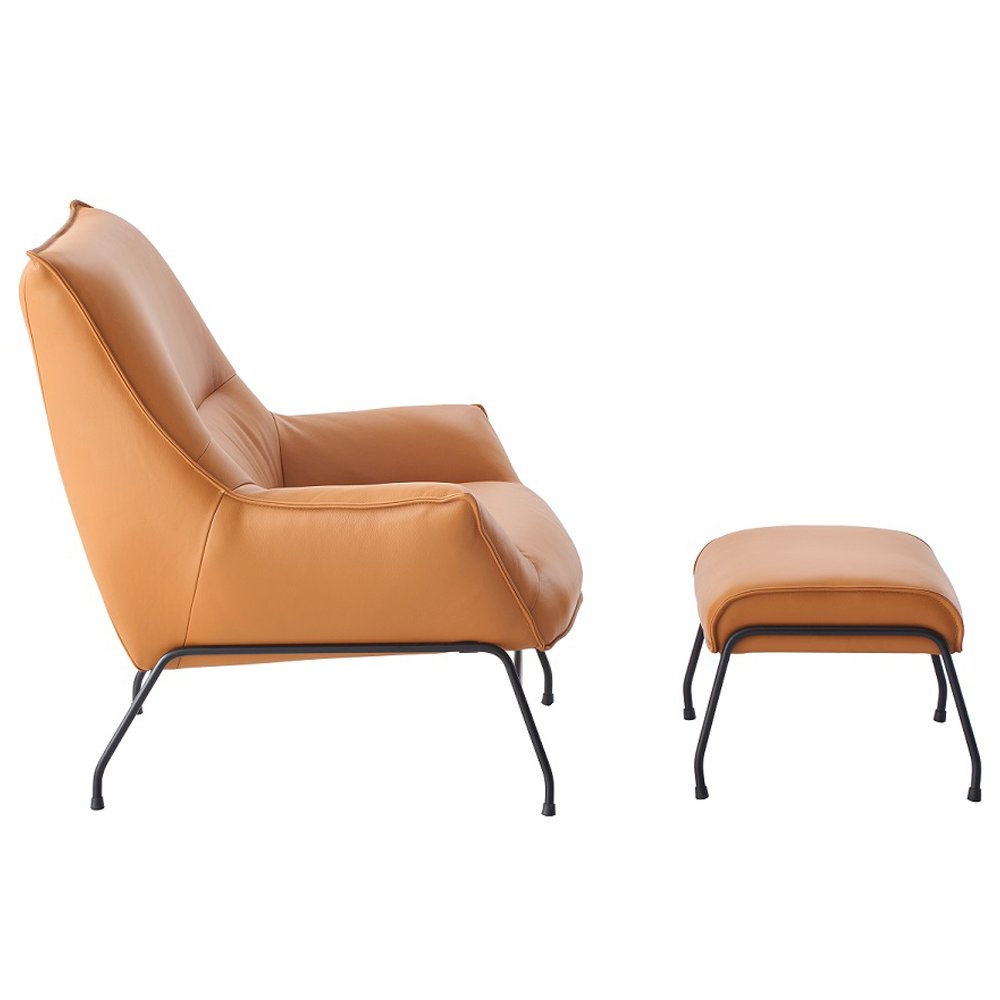 Zusa Accent Chair & Ottoman, Sandstone Top Grain Leather