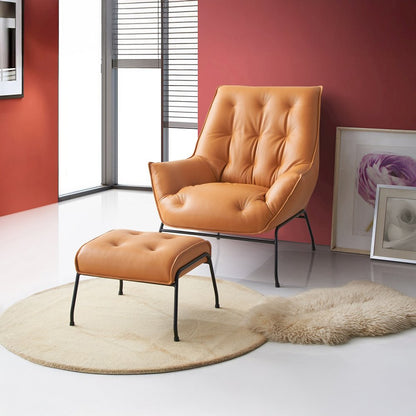 Zusa Accent Chair & Ottoman, Sandstone Top Grain Leather
