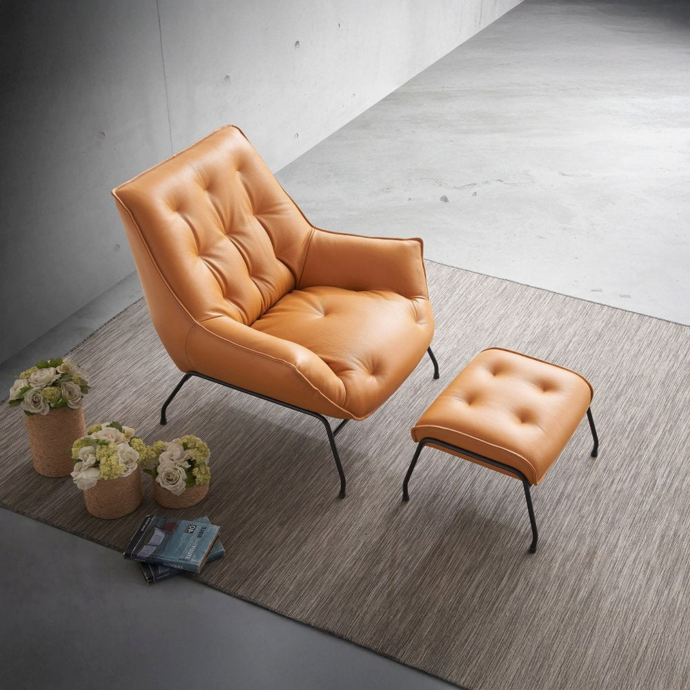 Zusa Accent Chair & Ottoman, Sandstone Top Grain Leather