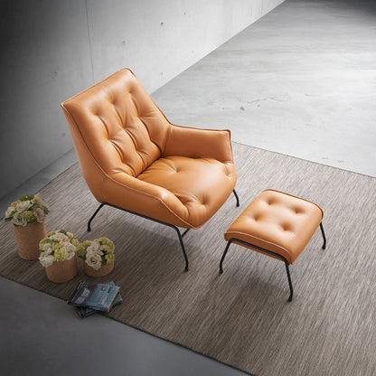 Zusa Accent Chair & Ottoman, Sandstone Top Grain Leather