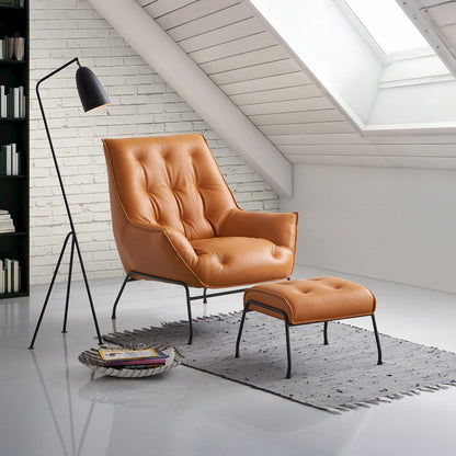 Zusa Accent Chair & Ottoman, Sandstone Top Grain Leather