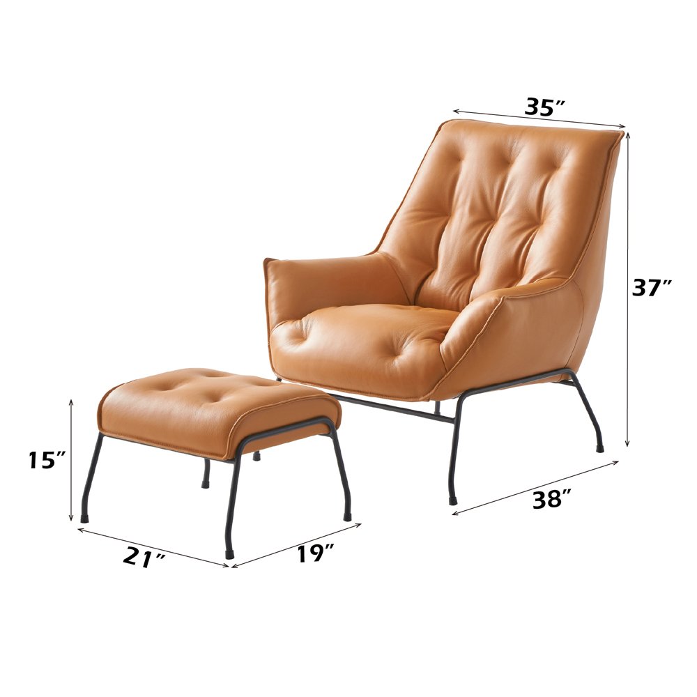 Zusa Accent Chair & Ottoman, Sandstone Top Grain Leather
