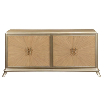 Dodie Console Cabinet, Oak Sunburst Pattern & Taupe Champagne