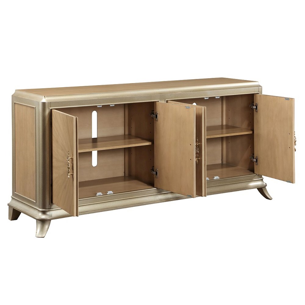 Dodie Console Cabinet, Oak Sunburst Pattern & Taupe Champagne