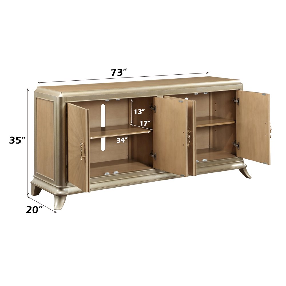 Dodie Console Cabinet, Oak Sunburst Pattern & Taupe Champagne