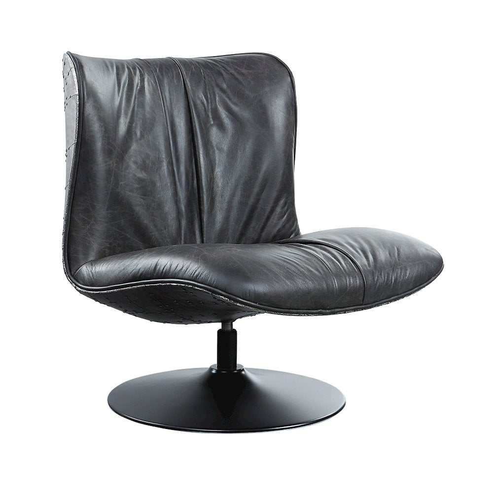 Piotr Accent Chair w/Swivel, Black Top Grain Leather