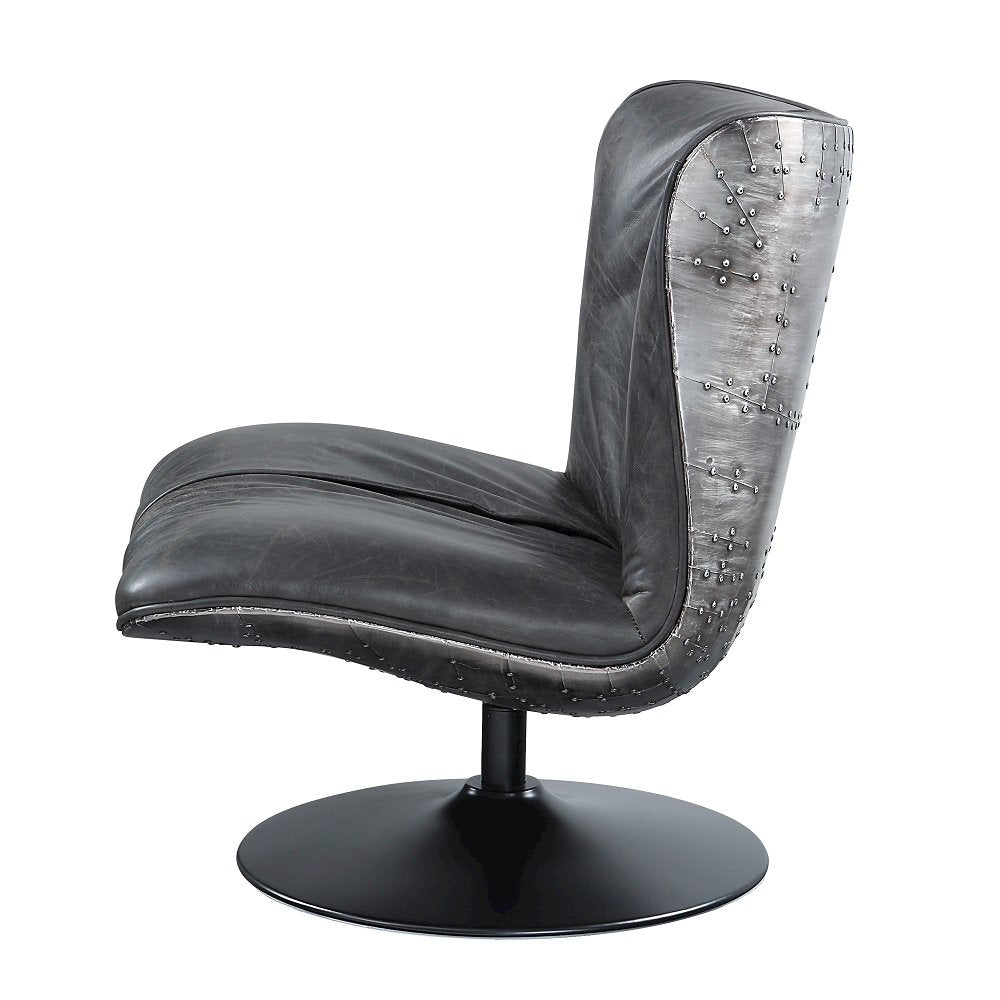 Piotr Accent Chair w/Swivel, Black Top Grain Leather