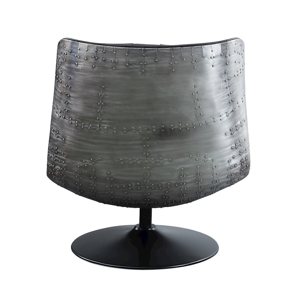 Piotr Accent Chair w/Swivel, Black Top Grain Leather
