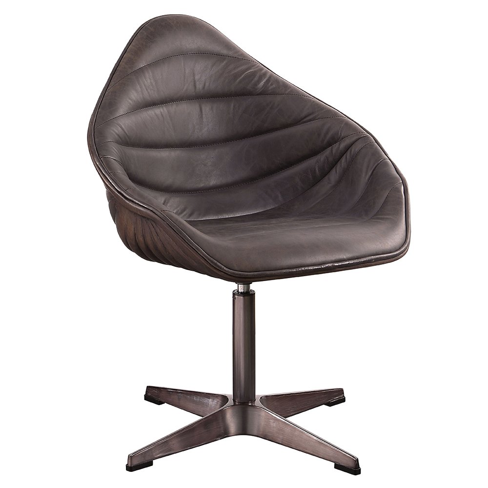 Pipino Accent Chair w/Swivel, Antique Ebony Top Grain Leather