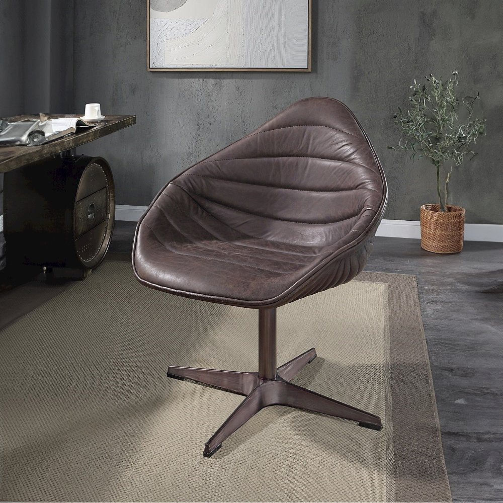 Pipino Accent Chair w/Swivel, Antique Ebony Top Grain Leather