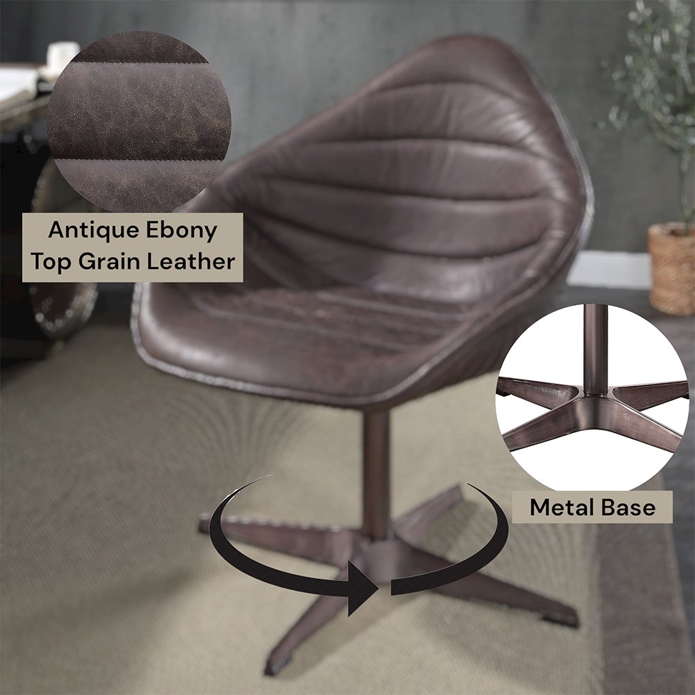 Pipino Accent Chair w/Swivel, Antique Ebony Top Grain Leather