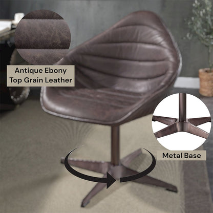 Pipino Accent Chair w/Swivel, Antique Ebony Top Grain Leather