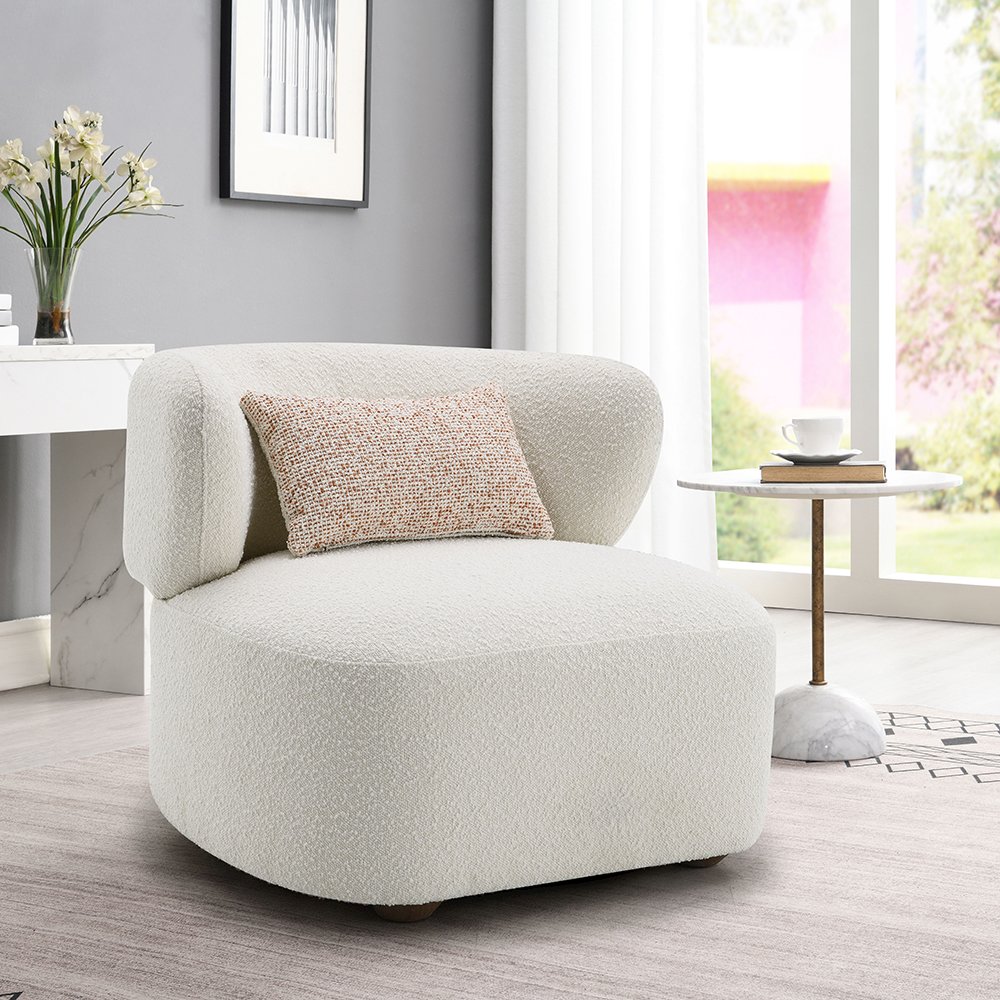 Darius Accent Chair w/Pillow, Beige Boucle