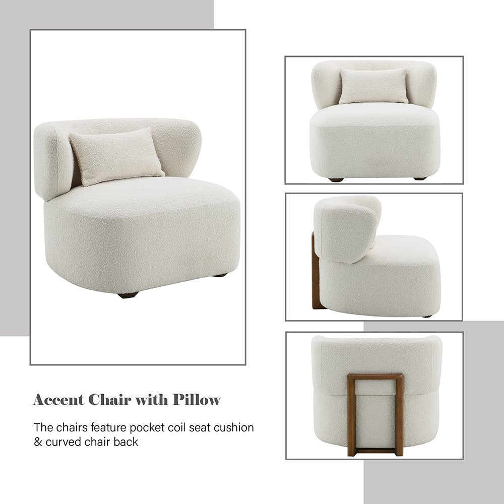 Darius Accent Chair w/Pillow, Beige Boucle