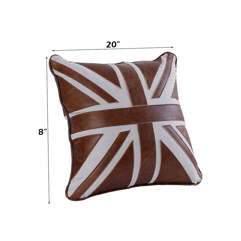 Brancaster Accent Cushion (Set-2), Brown Leather & Linen