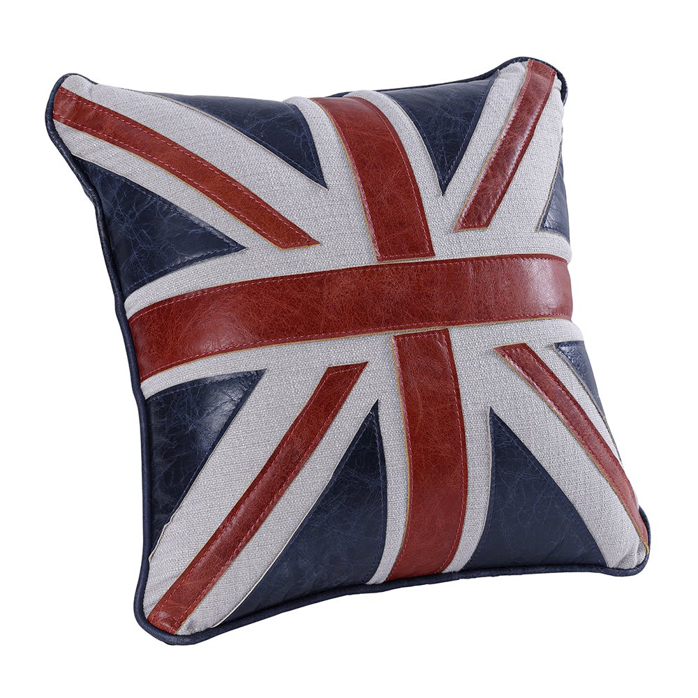 Brancaster Accent Cushion (Set-2), Vintage Blue & Red Leather & Linen