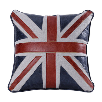 Brancaster Accent Cushion (Set-2), Vintage Blue & Red Leather & Linen