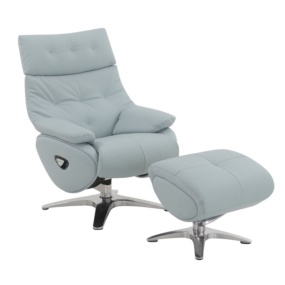 Janella Accent Chair w/Swivel & Ottoman, Babyblue Top Grain Leather