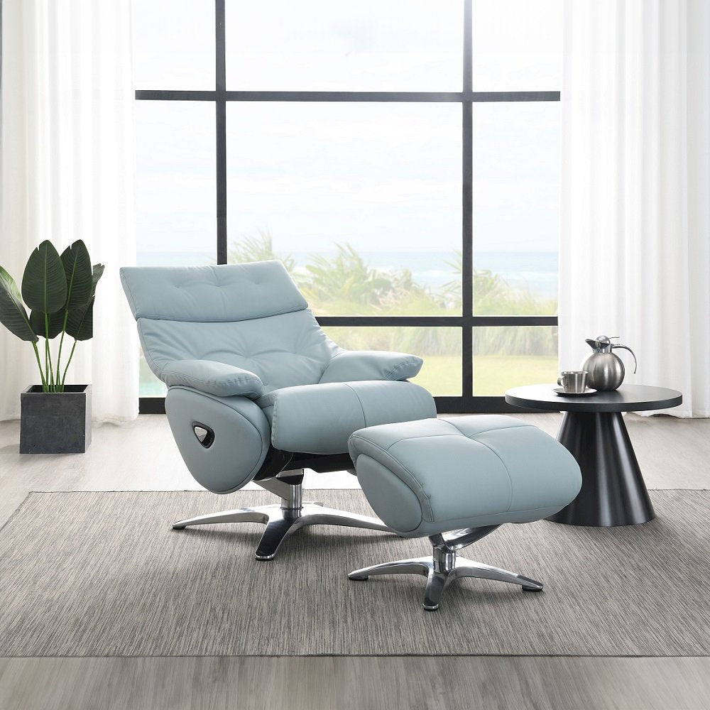 Janella Accent Chair w/Swivel & Ottoman, Babyblue Top Grain Leather