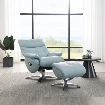 Janella Accent Chair w/Swivel & Ottoman, Babyblue Top Grain Leather