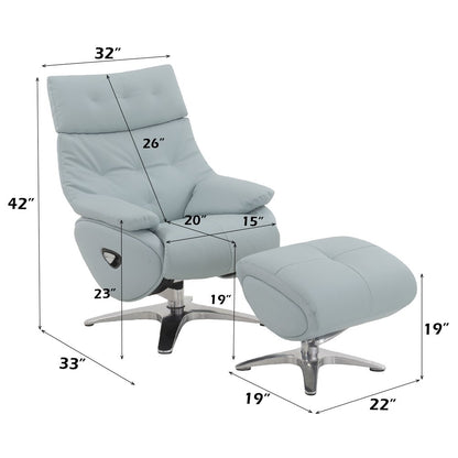Janella Accent Chair w/Swivel & Ottoman, Babyblue Top Grain Leather