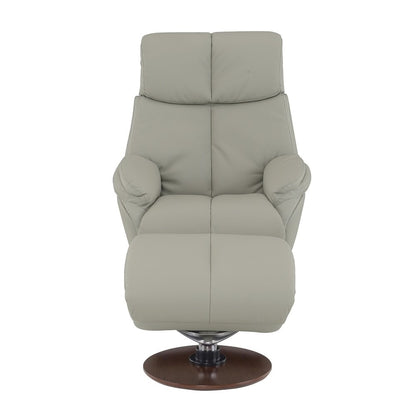 Kandoro Accent Chair w/Swivel & Ottoman, Gray Top Grain Leather & Brown Base