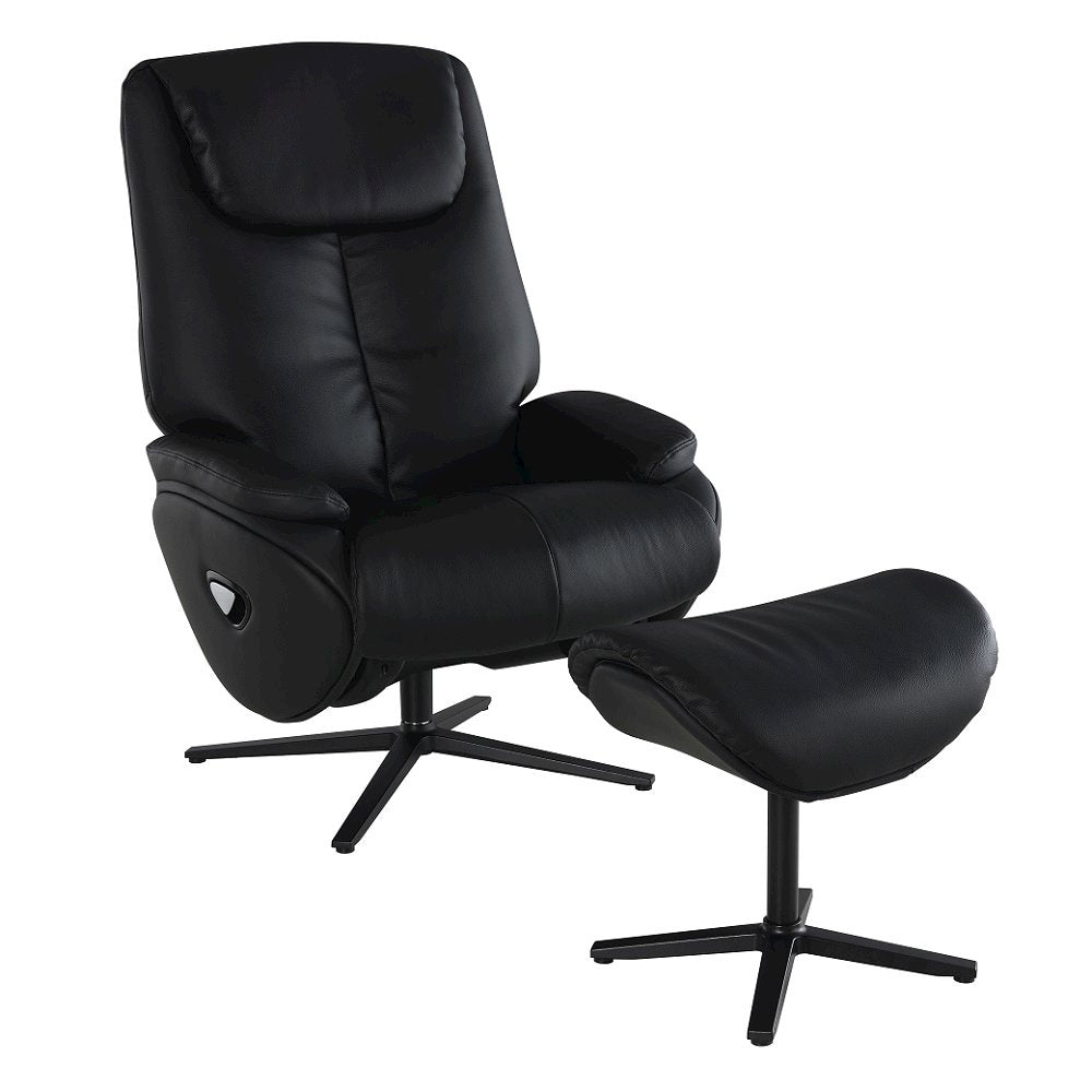 Labonita Accent Chair w/Swivel & Ottoman, Black Top Grain Leather & Black