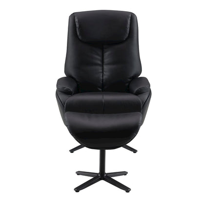Labonita Accent Chair w/Swivel & Ottoman, Black Top Grain Leather & Black