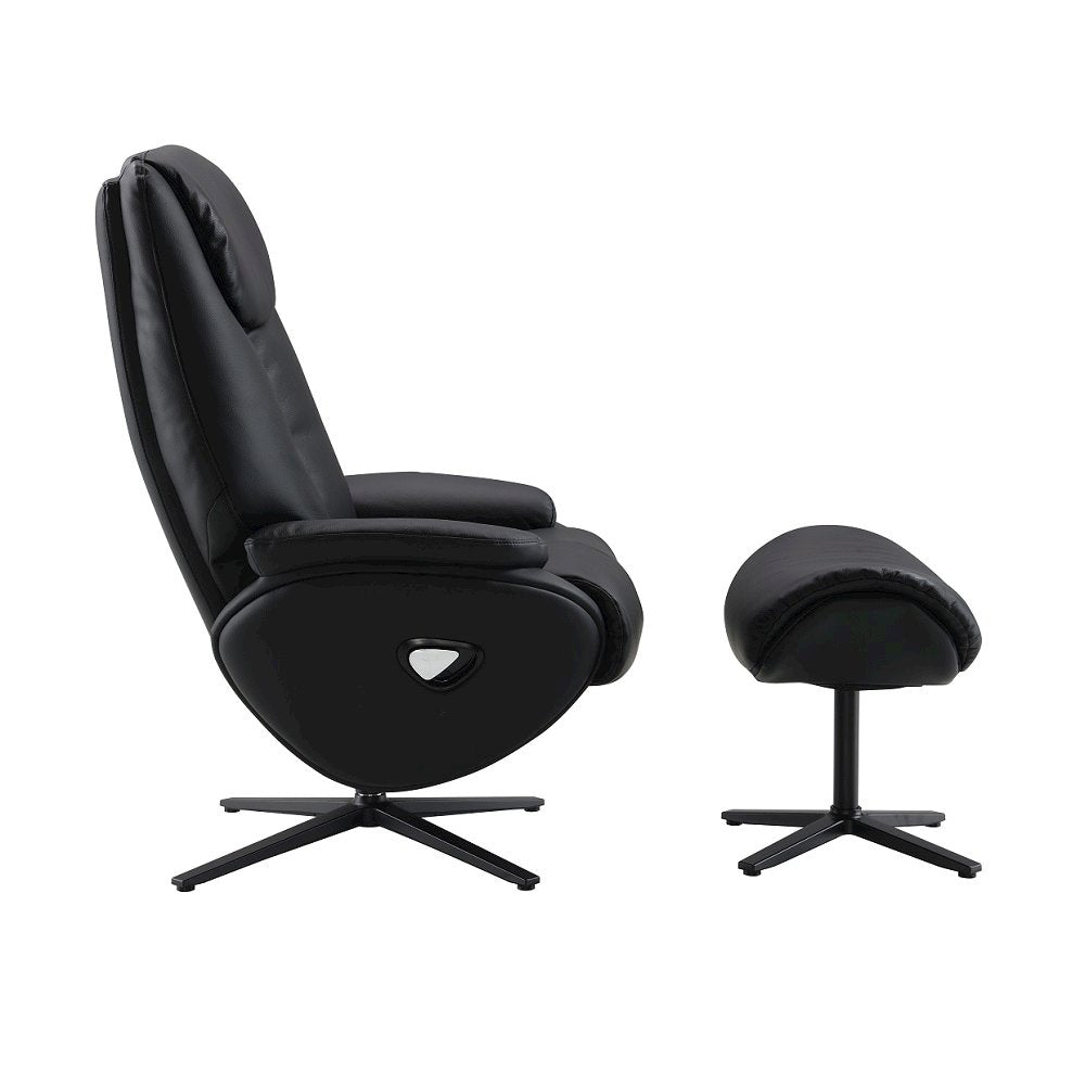 Labonita Accent Chair w/Swivel & Ottoman, Black Top Grain Leather & Black