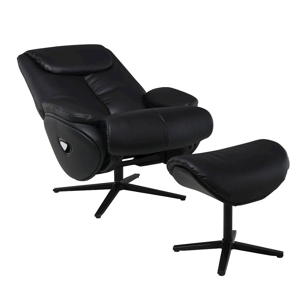 Labonita Accent Chair w/Swivel & Ottoman, Black Top Grain Leather & Black