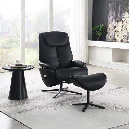 Labonita Accent Chair w/Swivel & Ottoman, Black Top Grain Leather & Black