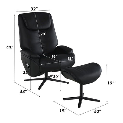 Labonita Accent Chair w/Swivel & Ottoman, Black Top Grain Leather & Black