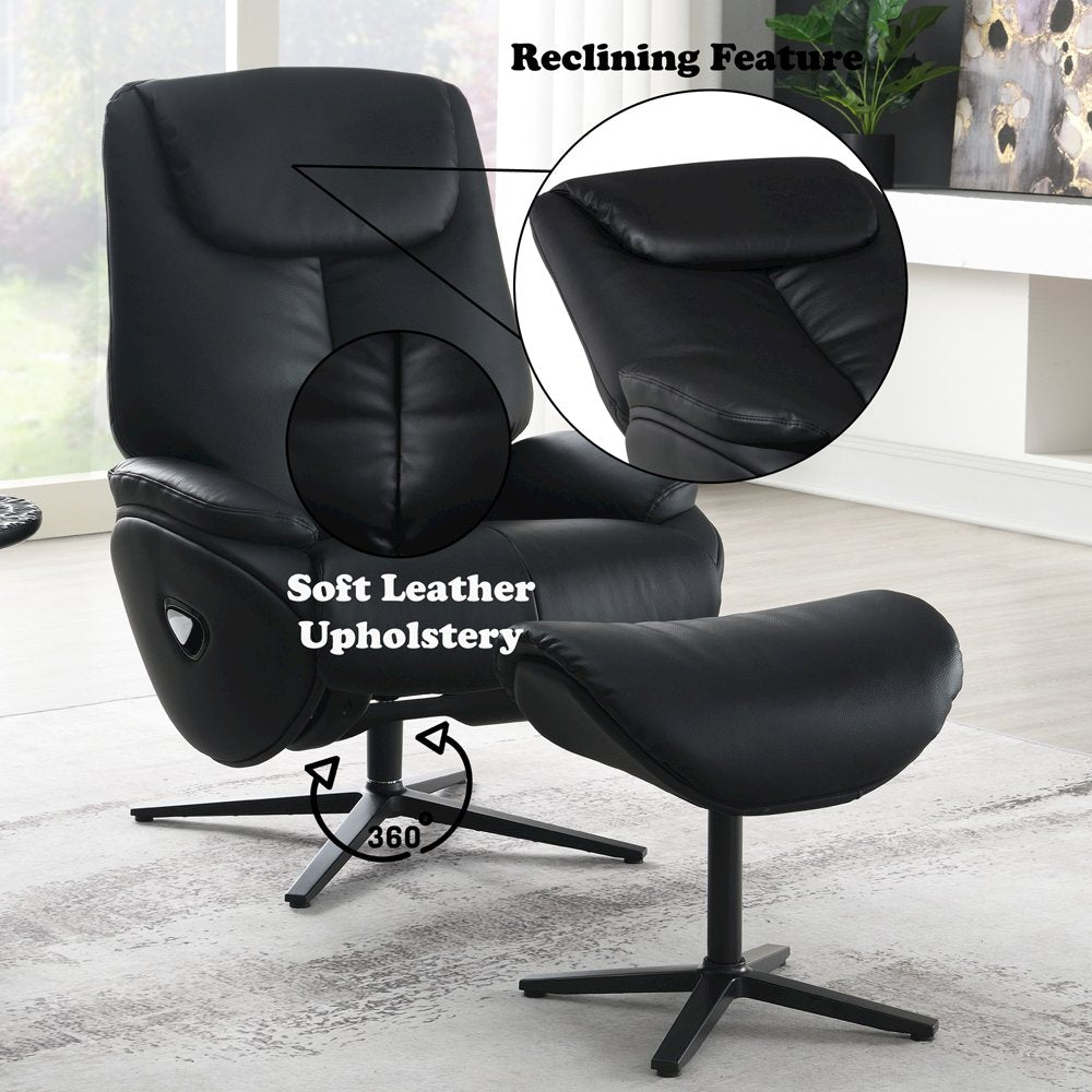 Labonita Accent Chair w/Swivel & Ottoman, Black Top Grain Leather & Black