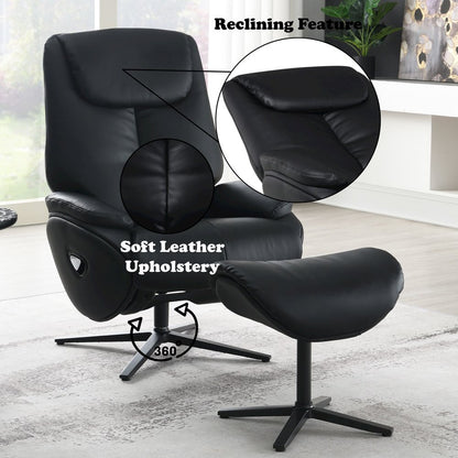 Labonita Accent Chair w/Swivel & Ottoman, Black Top Grain Leather & Black